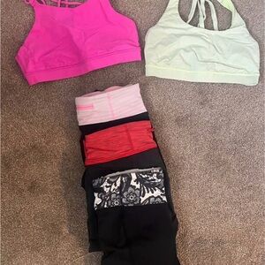 Pink and Green Sports Bras with Leggings Set